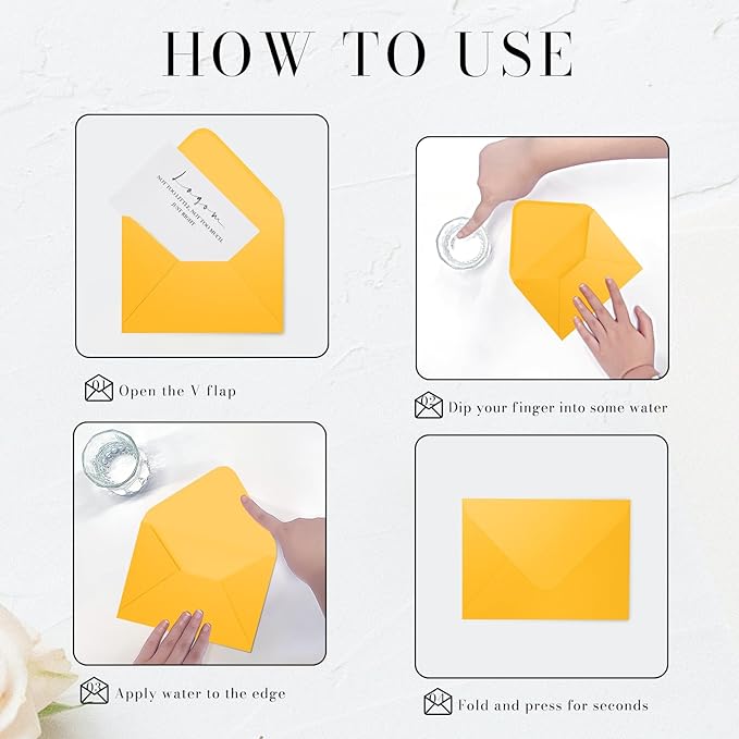 5x7 Gold Envelopes 100 Pack, Goefun A7 Yellow Shiny V Flap Envelopes for Invitation, 5x7 Greeting Cards, Graduation, Birthday, 5.25 x 7.25 in, 120GSM