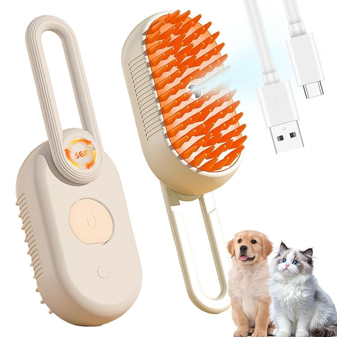 Upgraded 4-in-1 Pet Steam Beauty Brush Wireless Rechargeable Cat and Dog Hair Removal Tool - Anti-static, Massage, Deep Cleaning, Detangling, One-stop Professional Beauty Solution