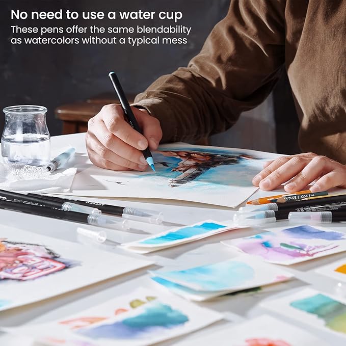 ARTEZA Real Brush Pens, 12 Watercolor Pens, Drawing Markers with Flexible Brush Tips, Watercolor Markers for Artists, and Beginners