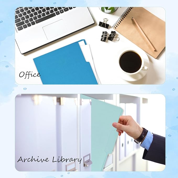 12Pcs Blue File Folders Letter Size Colored Manilla File Folders with 1/3-cut Tabs Decorative File Pockets for Office School Business Home Organizer(12, Blue Series)