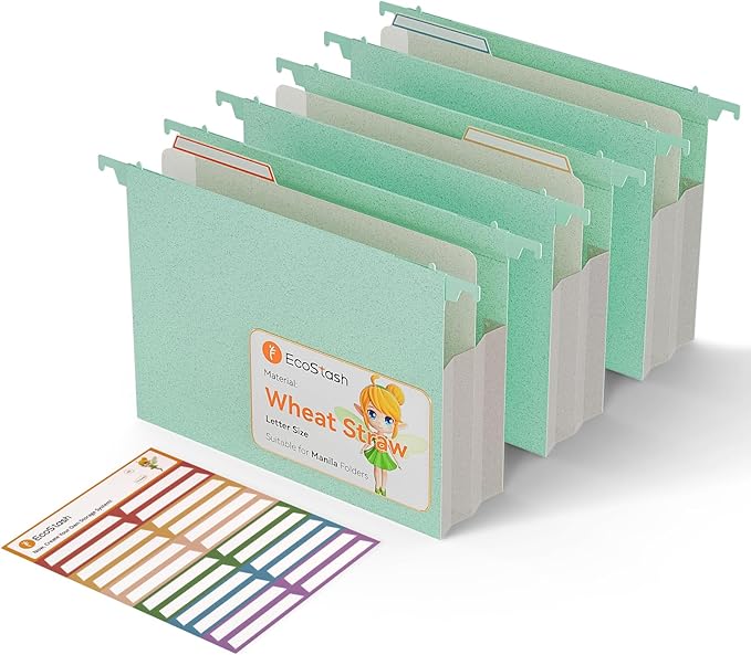 Extra Capacity Hanging File Folders, 3.15" Reinforced Wheat Straw Expanding Hanging Folder Letter Size, Heavy Duty for Filing Cabinets, File Organizer for Office & Home-Mint Green 3Pcs
