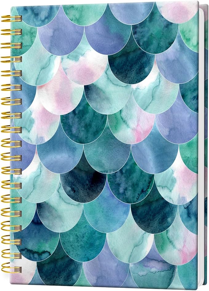 Spiral Journal Notebook, Hardcover Lined Journal for Women, Medium 6 x 8.4 in, 120 Pages Thick Paper, College Ruled Notebook for Writing, Work, Office, and School,Beautiful Green Mermaid Scales