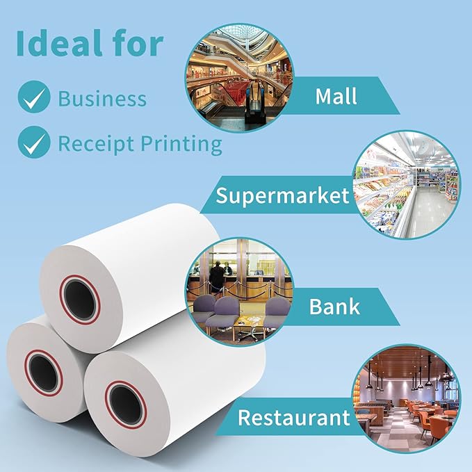 MFLABEL 3-1/8" Thermal Paper Rolls - 10 Rolls x 230ft, Compatible with Star Micronics, Epson, IBM & POS Receipt Printers | Smudge-Proof 80mm Credit Card Paper for Clear Transactions