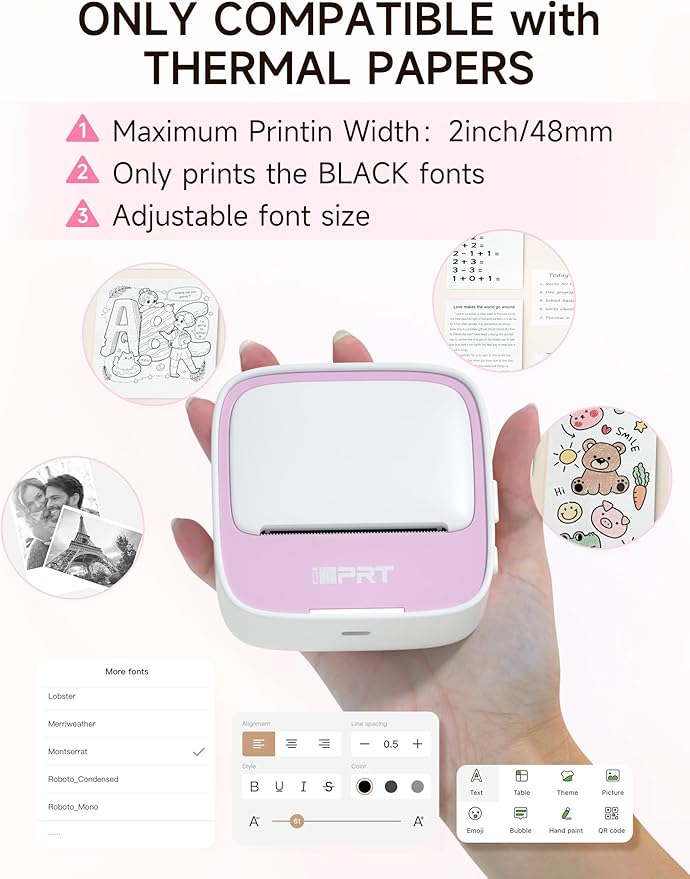iDPRT Portable Sticker Maker Machine with 1 Roll Sticker Paper, Mini Printer Efficiently and Quickly, Thermal Printer for Study Notes, Pictures, DIY, Label, Free App with Multiple Templates, Pinkcolor