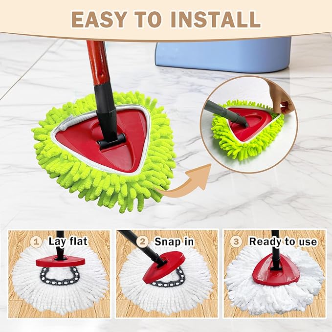 5PCS Spin Mop Replacement Head Compatible with Ocedar EasyWring 1-Tank System,1 Microfiber+3 Chenille Spin Mop Refill Replace for O Cedar,Washable Mop Replace Head for Floor Deep Clean