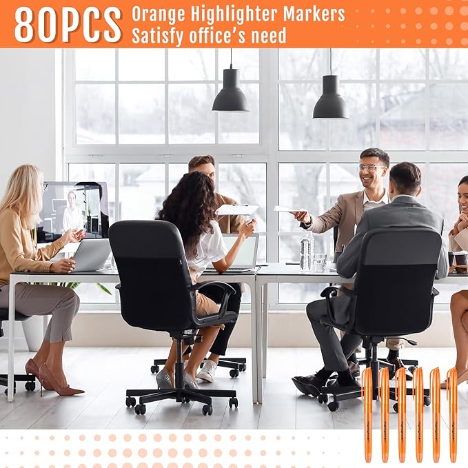 Fulmoon 80 Pieces Highlighters, Chisel Tip Bright Colors Quick Drying Markers for Adults Kids Highlighting in the Home School Office (Orange)