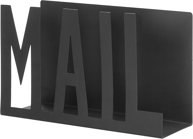 MyGift Modern Black Metal Mail Holder Countertop Organizer with Cutout Mail Lettering Design, Office Desktop Envelope and Document Storage Rack