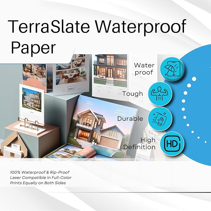 Printer Paper - 8.5" x 11", 10 Mil Waterproof Paper, Laser Printer & Copy Machine Compatible (50 Sheets)