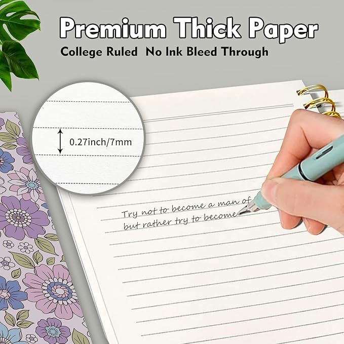 Spiral Journal Notebook,Strong TwinWire Binding with Premium Paper for Girl Women,Cool Funny 120 Pages,100gsm A5 College Ruled NotebookJournal,Perfect for Gifts Nurse Teacher Women(Cute Purple Flower)
