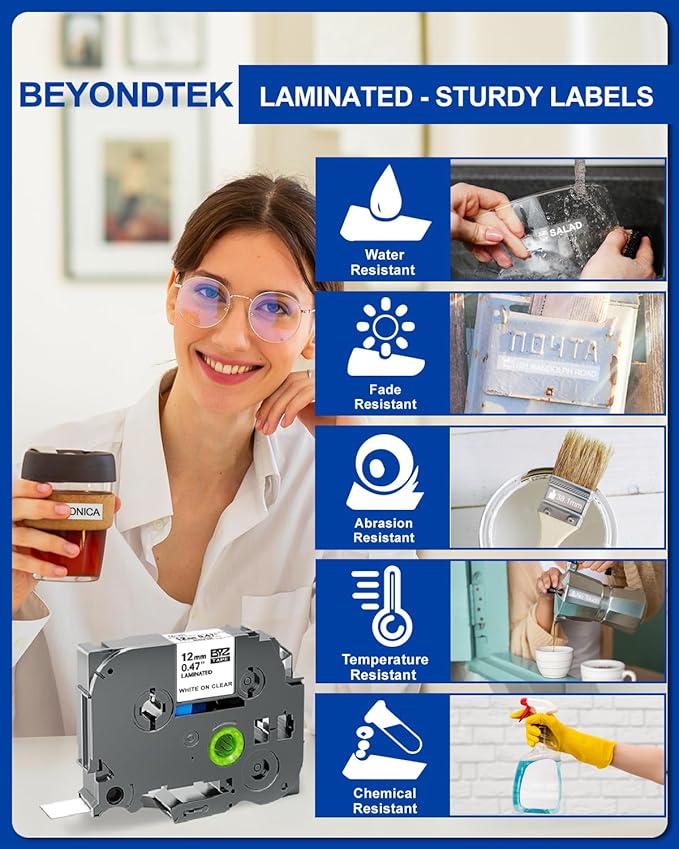 TZe-135 Compatible for Brother P Touch Label Maker Tape White on Clear 12mm 0.47 Inch Laminated TZ TZe Tape for Brother PTouch Label Maker TZ135 for PT-D210 PT-H100 PTD400AD PT-P700 PTD600