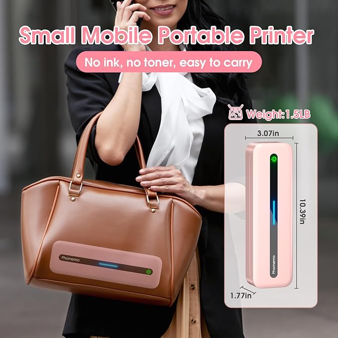 Phomemo M832 Portable Printers Wireless for Travel, Bluetooth Inkless Thermal Printer, Support 8.5"x11"/A4/4.33"/3.15"/2.08" Thermal Paper, Compatible with iPhone Laptop for Office School Home Use