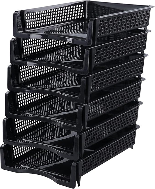 Ramddy 6 Packs Stackable A4 Paper Tray, Plastic Desk Organizer Basket Tray, Black