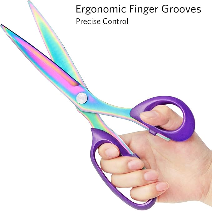Titanium Coating Fabric Scissors, Professional Tailor Scissors, Ultra-Sharp Stainless Steel Blades, Ergonomic ABS Handle, 10.5 Inch, Rainbow&Purple