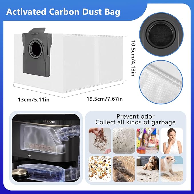 X40 Ultra /L40 Ultra/X40 Master Replacement Part for Dreame，Mova P50 Pro Ultra/Mova P10 Pro Ultra accessories,2 Rubber Main Brush,8 Mop Pads,6 Activated Carbon Dust Bag,4 Carbon Filters-29 PCS