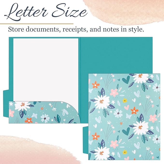 Decorative File Folders, 12-Pack Cute Spring Floral File Folders, Letter Size, 6 Designs