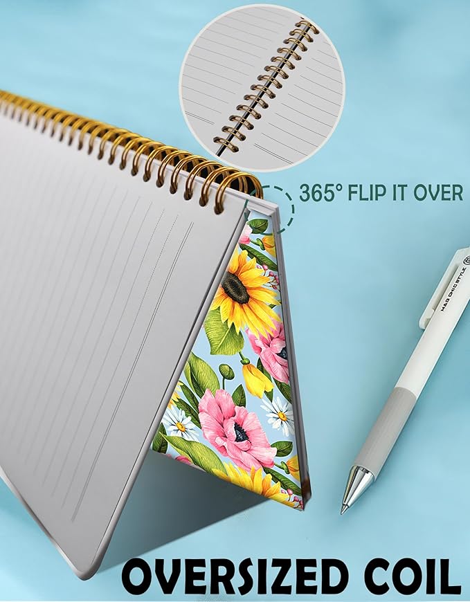 Spiral Journal Notebook for Women,A5 College Ruled Notebooks 6"x 8.4",120 Pages Lined Journal with Premium Thick Paper,Perfect for School Office Home Gifts(Sunflower Daisy)