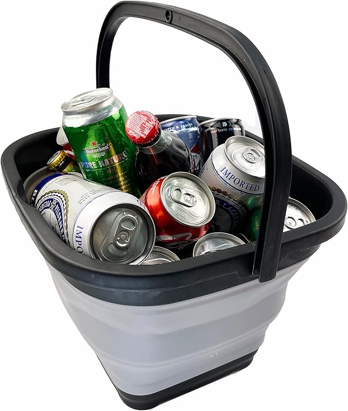 SAMMART 10L (2.6 Gallon) Collapsible Rectangular Handy Bucket (Alloy Grey + Crystal Blue (Set of 2))