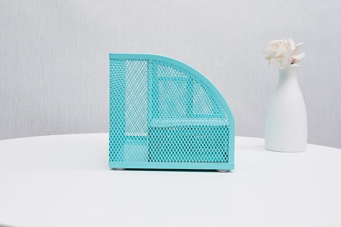 Annova Mesh Desk Organizer Office with 7 Compartments + Drawer/Desk Tidy Candy/Pen Holder/Multifunctional Organizer (Turquoise)