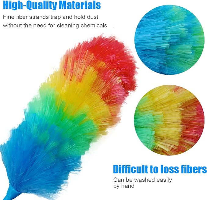 Tockrop 3 Pack Upgrade 19” Rainbow Static Feather Duster with Beandable and Washable Head - More Fibers Bigger Head Less Loss of Fiber