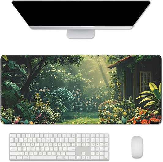 Green Garden Mouse Pad Desk Mat,Gaming Mouse Pad Large,Desk Cover Mat Desktop Mat,Big Mousepad with Stitched Edge Non-Slip Rubber Base for Work Study Gaming (27.5X11.8 in)