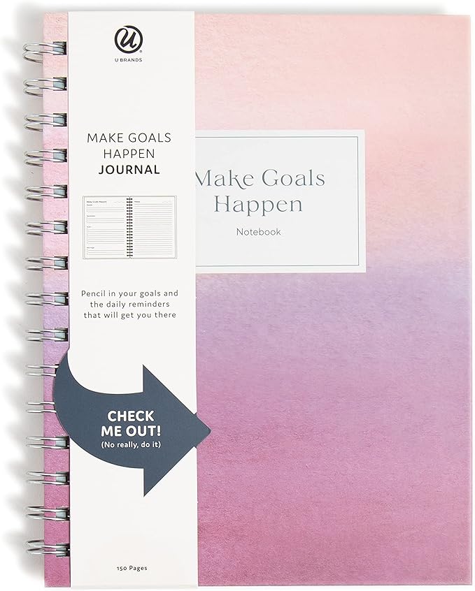 U Brands Coastal Comfort Pink Make Goals Happen Spiral Journal, Silver Hardware, 6” x 8”