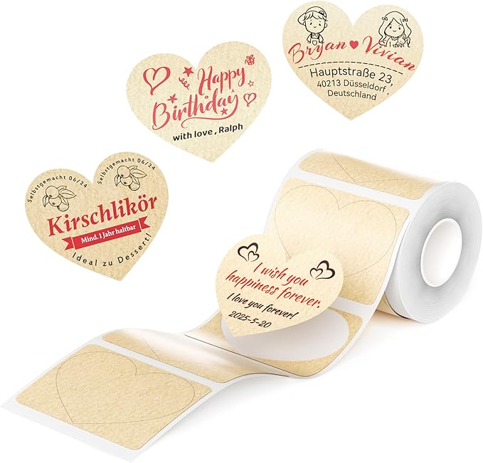 NIIMBOT B21 Pro Label Maker Refill - 300DPI Red & Black Dual Color Sticker Paper Kraft Heart (2"x1.69"/50x43mm) for School, Office, Retail, Baking & Safety Labels - Compatible with B21 Pro Only