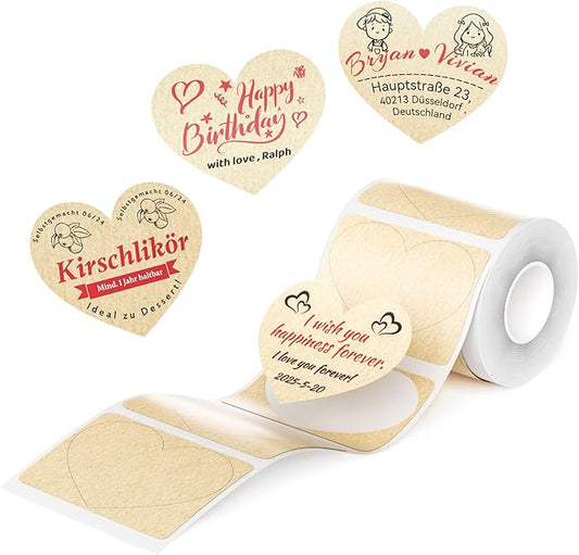 NIIMBOT B21 Pro Label Maker Refill - 300DPI Red & Black Dual Color Sticker Paper Kraft Heart (2"x1.69"/50x43mm) for School, Office, Retail, Baking & Safety Labels - Compatible with B21 Pro Only