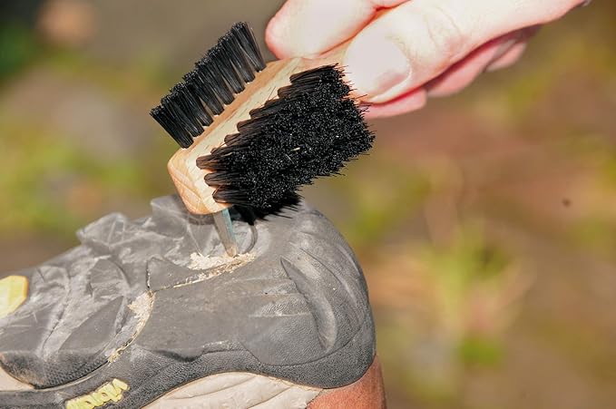 REDECKER Shoe Sole Brush - Wild Boar Bristle, Oiled Beechwood and Stainless Steel Design, 3 Ways to Clean, Made in Germany - Stiff Bristle Boot Brush