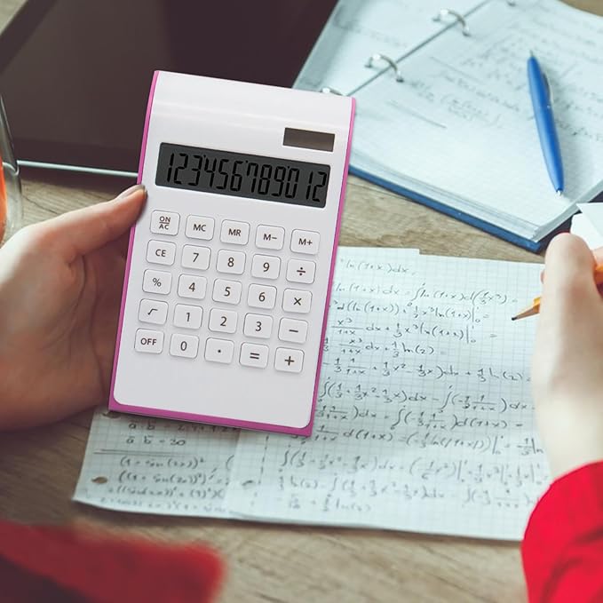 Hot Pink Calculator,UPIHO Hot Pink Office Supplies and Accessories, 10 Digits Solar Battery Basic Office Calculator, Desktop Calculator with Large LCD Display, Gifts for Coworkers