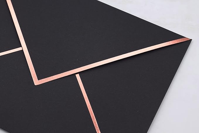 A7 Envelopes - V Flap Foil Border Luxury Mailing Envelopes for 5" x 7" Cards - for Wedding, Invitations, Baby Shower, Photos, Graduation, Birthday, Bridal Shower - 5.25" x 7.25" (Black, 50 Pack)