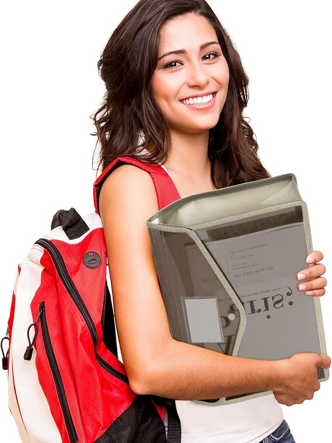 10 Pieces Plastic File Folders Envelope Expanding File Wallet Organizer Documents Folder with Snap Closure and Pocket, A4 Size Waterproof Transparent Pouch(Khaki,Horizontal)