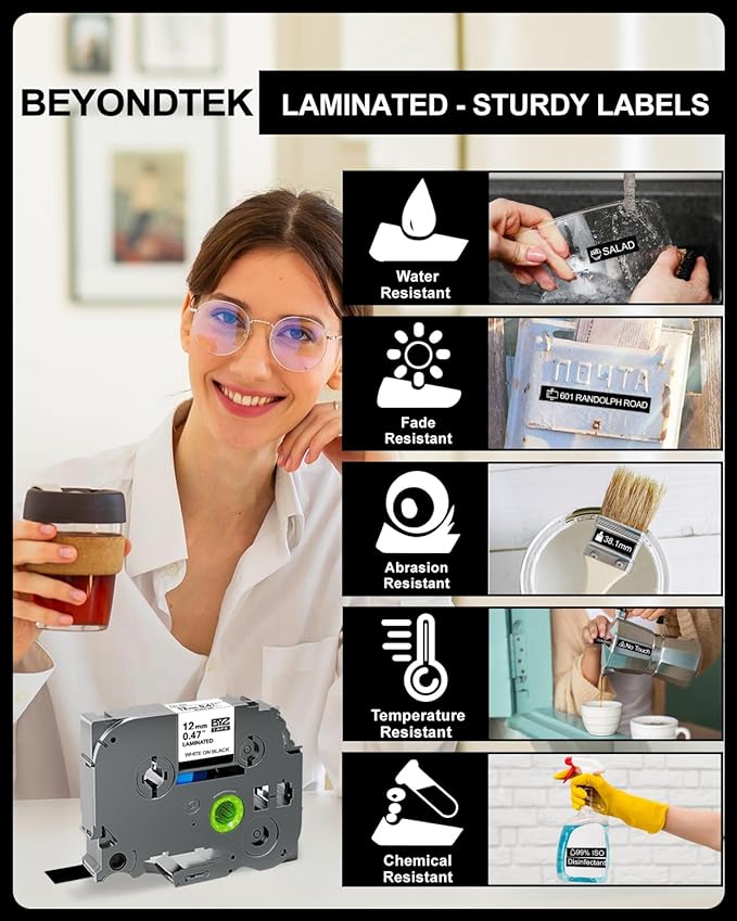 Tze-335 TZe335 Black Label Maker Tape Compatible with Brother P Touch Label Tape TZ TZe 12mm 0.47 Laminated with P Touch PT-H110 PT-D210 PT-D400 PT-D600,White on Black 4-Pack