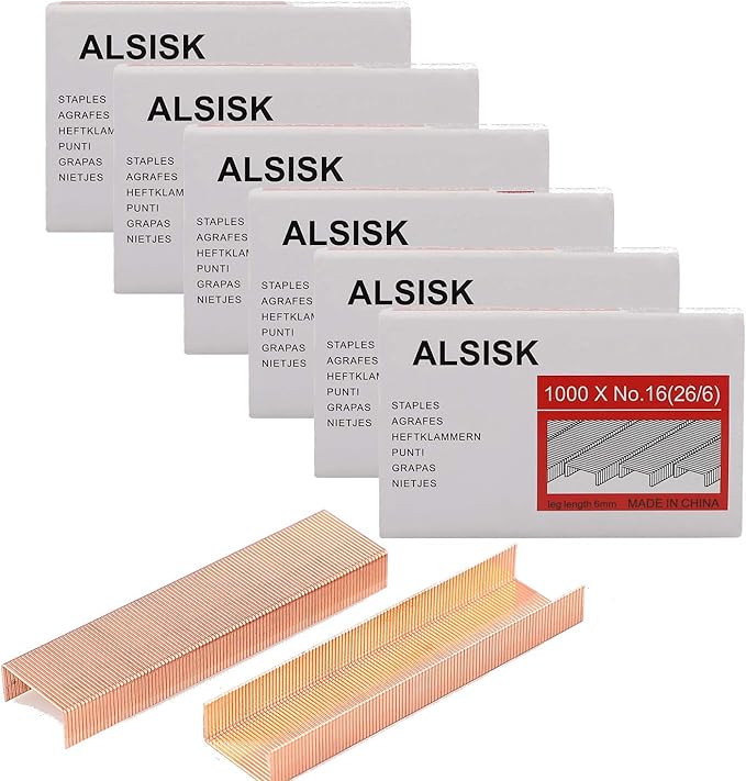 Alsisk Standard Staples,1/4 Inch Length,6 Boxes-6000pcs, Rose Gold