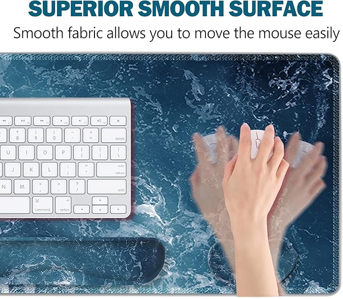 ARTSO Gaming Mouse Pad Extended, Keyboard Wrist Rest Pad & Wrist Support Abstract Mousepad Set, Non-Slip Base, Memory Foam Desk Mat, Ocean Waves