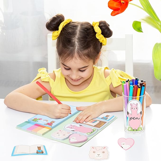 B1ykin Sticky Notes Set, Cartoon Theme Cute Self-Stick Notes Pad Teacher Appreciation Gifts， Self-Adhesive Writing Memo Pages Sticky to Do Notepad Thank You Gift for School Classroom (Amazing Alpaca)