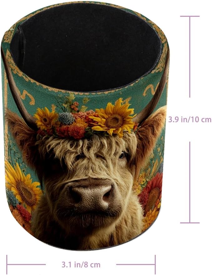 Watercolor Sunflower Yak Circular Pen Holder, Pen Cup Makeup Brush Holder, Design for School, Home and Stationary Supplies (3.9 x 3.1 Inches)