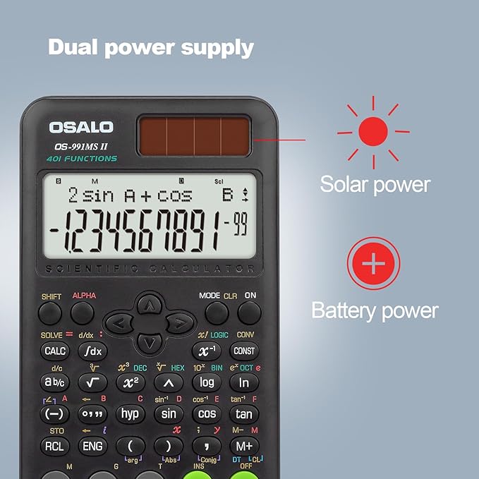 OSALO Scientific Calculator 401 Function 10+2 Digits Display Solar Battery Calculators Fraction Statistics Integral for Middle and High School College Students (OS 991MS 2nd Edition)