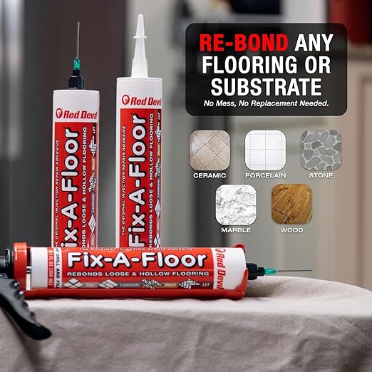 Original Fix-A-Floor Loose Tile Repair Adhesive for All Tile, Ceramic, Marble, Stone & Wood. Custom Tip for All Grout Sizes 10.1 oz-Pack of 2 *for Best Results Use The Proven Power of a Caulk Gun*