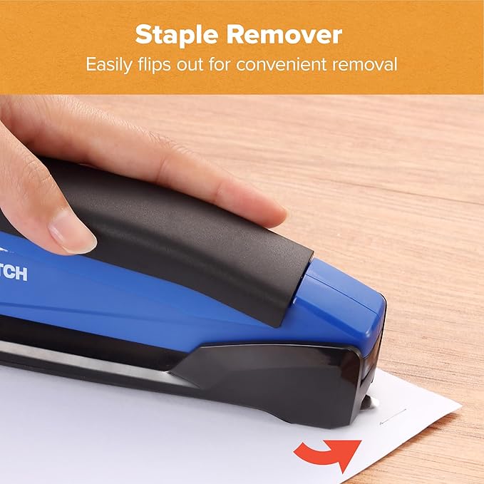 Bostitch Office InPower Spring-Powered Desktop Stapler, 20 Sheet Capcity, Built in Remover, Blue (1122)