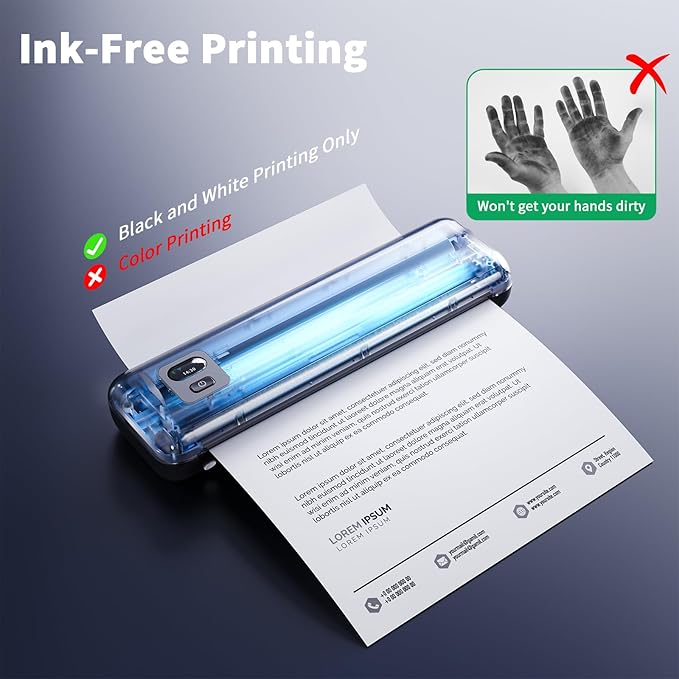 Rongta Portable Printer Wireless for Travel, Inkless Thermal Printers for 8.5" x 11" US Letter & A4 Size, Compatible with Android iOS Smartphone, Mac Windows Laptop for Office & Home (Black, Thermal)