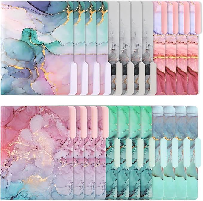 Ddaowanx Decorative File Folders Cute Colored File Folder,Letter Size File Folders for Documents,1/3-Cut Tabs,9 x 11.5 Inches,for Office,School,Home (24, Marble)