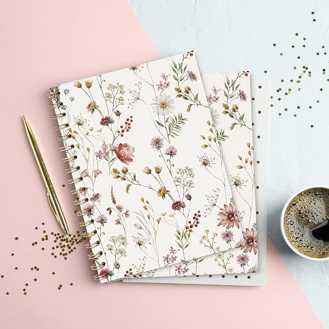 Floral Journal Notebooks, Wildflower Pretty College Ruled Notebooks for Note Taking, Botanical Wildflower Floral Journal Journaling, Spiral Notebook 5.5x8.3