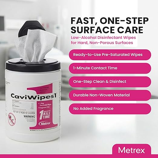 Metrex CaviWipes1 Surface Disinfectant Towelettes – Durable Non-Woven Disinfecting Wipes for Hard, Non-Porous Surfaces, Pre-Saturated with CaviCide1 – 6" x 6.75", 160 Wipes per Canister (Pack of 1)
