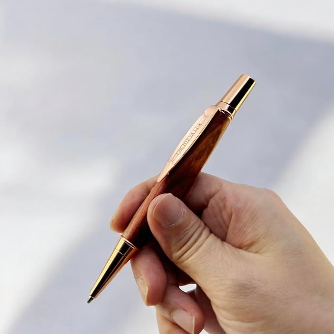 LACHIEVA LUX Rosewood Ballpoint Pen and Mechanical Pencil Set – Triangle Grip, Luxury Gift for Men and Women, Includes Refills and Gift Box