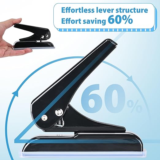 Single Hole Punch, 30 Sheet Capacity, Heavy Duty Paper Hole Puncher, 1/4" Hole Punches, 60% Labor Savings for for ID Cards, Chipboard Art Projects, Black