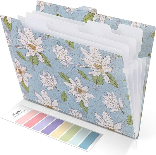 SKYDUE Expanding File Folder with 5 Pockets, Accordion File Organizer,Portable Receipt Paper Documents Organizer,Letter Size Filing Folder School Office Supplies,Sky Blue