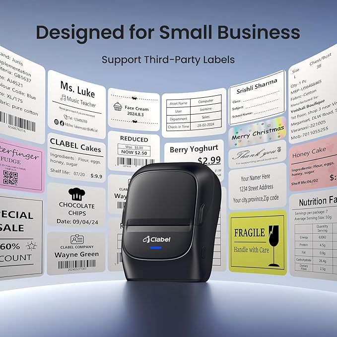 CLABEL Label Maker Machine with Tape: 221B Thermal Inkless Label Printer 2 Inch Mini Portable Bluetooth Handheld Sticker Barcode Labeler Compatible with Phone & PC for Small Business Retail Office