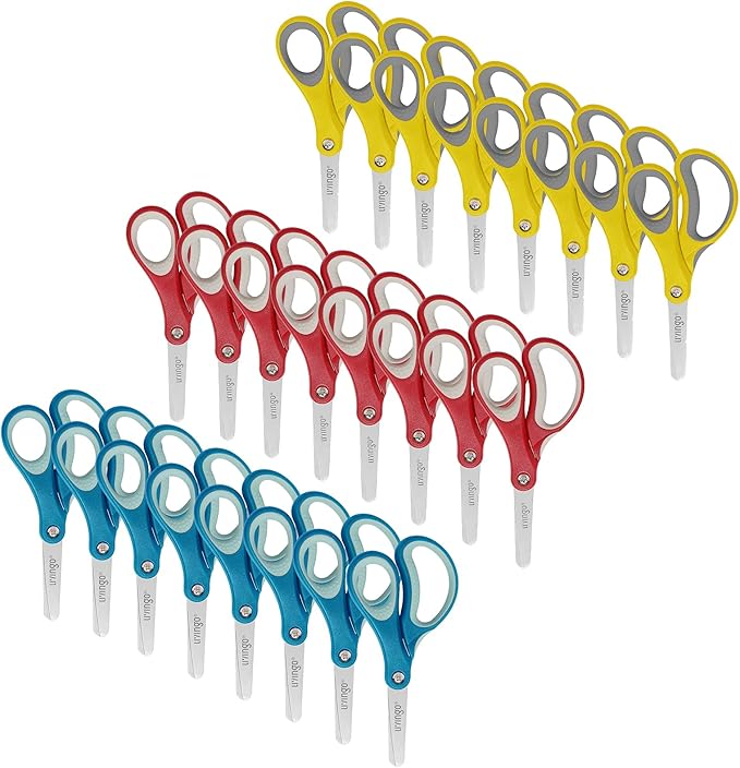 LIVINGO 24 Pack 5” Kids Scissors, Blunt Safety Blade, Left/Right Handle, Bulk School Supplies Preschool Shears for Teachers Student Toddler Children Classroom Crafting Cutting Paper