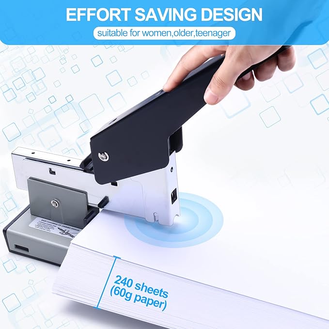 Effortless Industrial Stapler - Heavy Duty, High Capacity 240 Sheet Stapler with Staple Remover and 4000 Staples