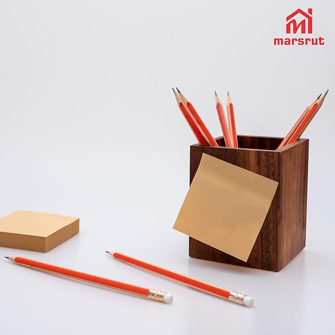 Wooden Pencil Holder for Desk, Wood Pen Black Walnut Cup Holder Square Handwork Natural Organizer Simple Stand for Pencils Make up Brushes Stationery Desks Offices Desk Desktop Decoration (Brown)